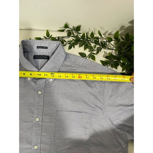 Tommy Hilfiger Mens XL Blue Regular Fit Stretch Button-Down Shirt 17-17.5 34/35 - Picture 10 of 12